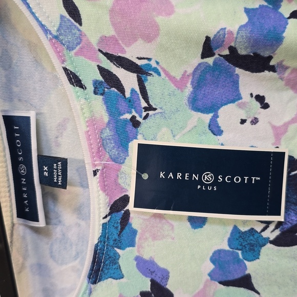 NWT Karen ScottPlus Size Crystal Floral-Print Scoop-Neck Top Sizr 2X - Picture 2 of 4